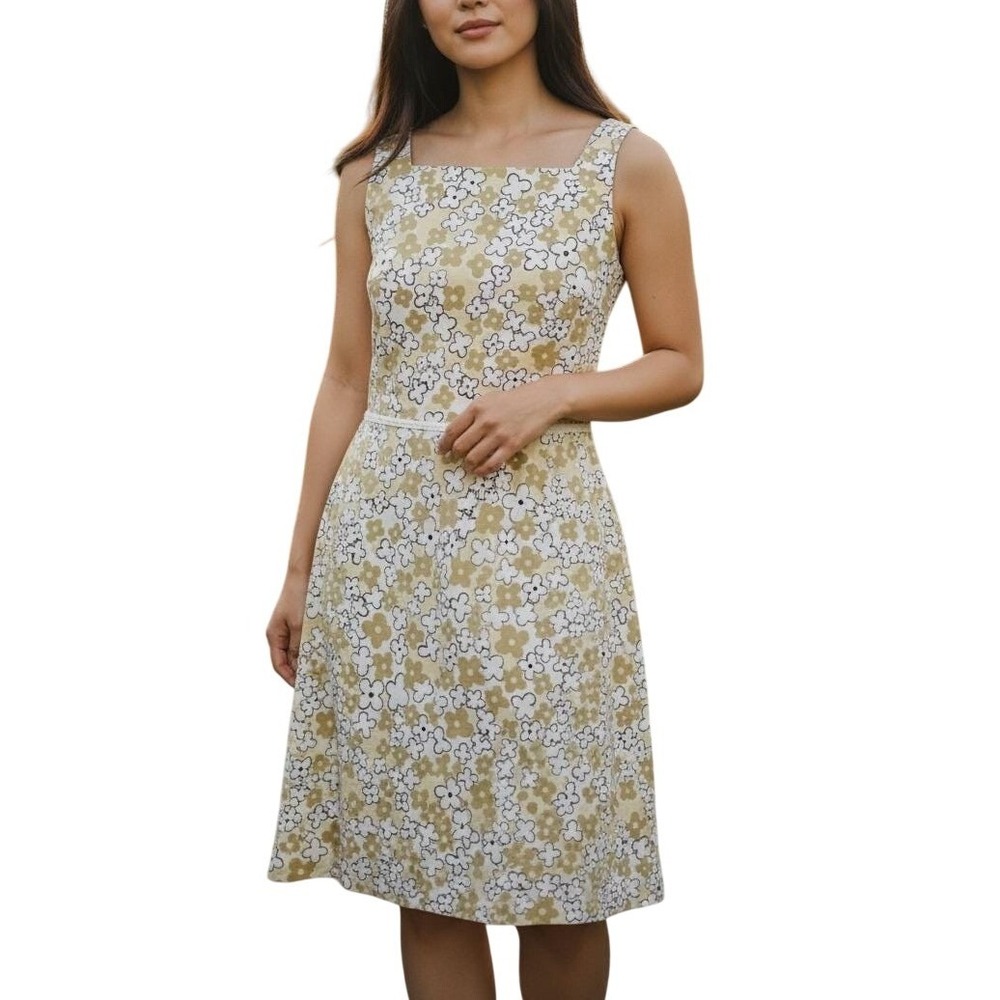 Yves Cossette Depeche Mode Floral Sheath Dress Womens‎ 8 Yellow Mod Retro Bow